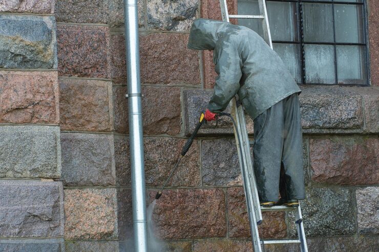 تنظيف واجهات حجر